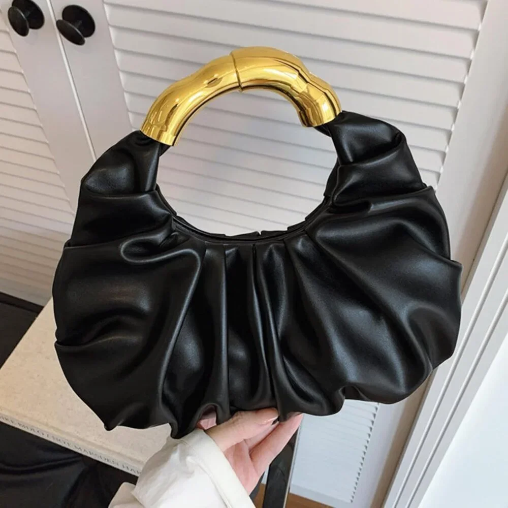 Women's Black Polyurethane Buckle Elegant Stylish Designer Party Wedding Clutch